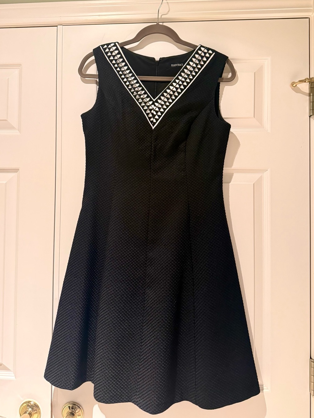 Black Embellished V-Neck A-Line Dress by Ellen Tracy- fit and flare style